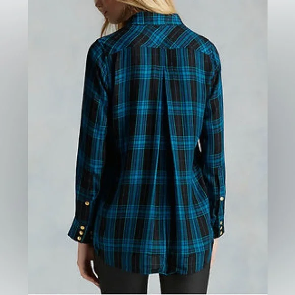 True Religion gold zippered blue plaid shirt - Picture 2 of 10